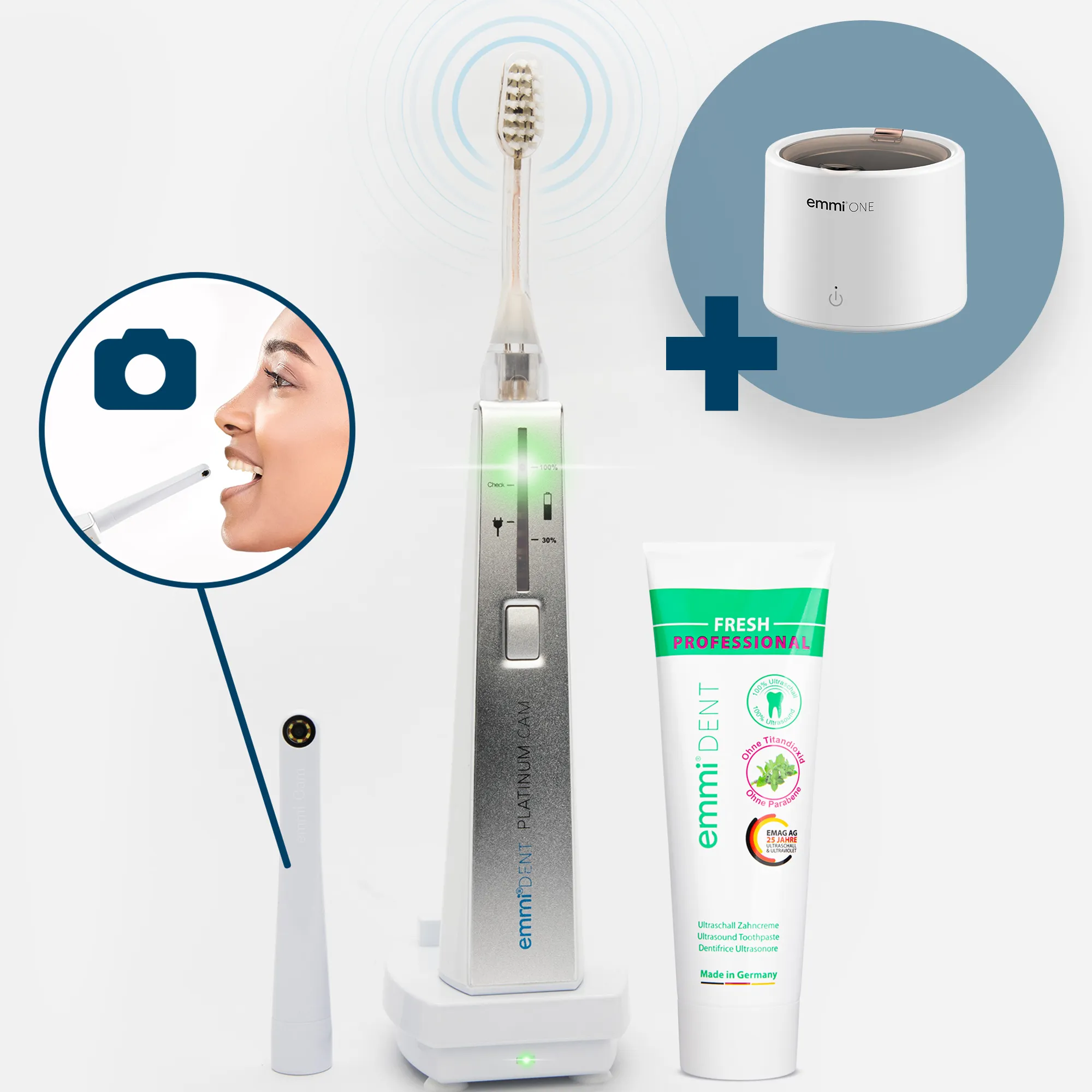 Ultrasonic toothbrush Platinum CAM + FREE emmi-one ultrasonic cleaner